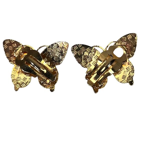 Vtg Cloisonne Butterfly Clip On Earrings Purple Red Enamel Inlaid Bug Goldtone - Picture 6 of 7